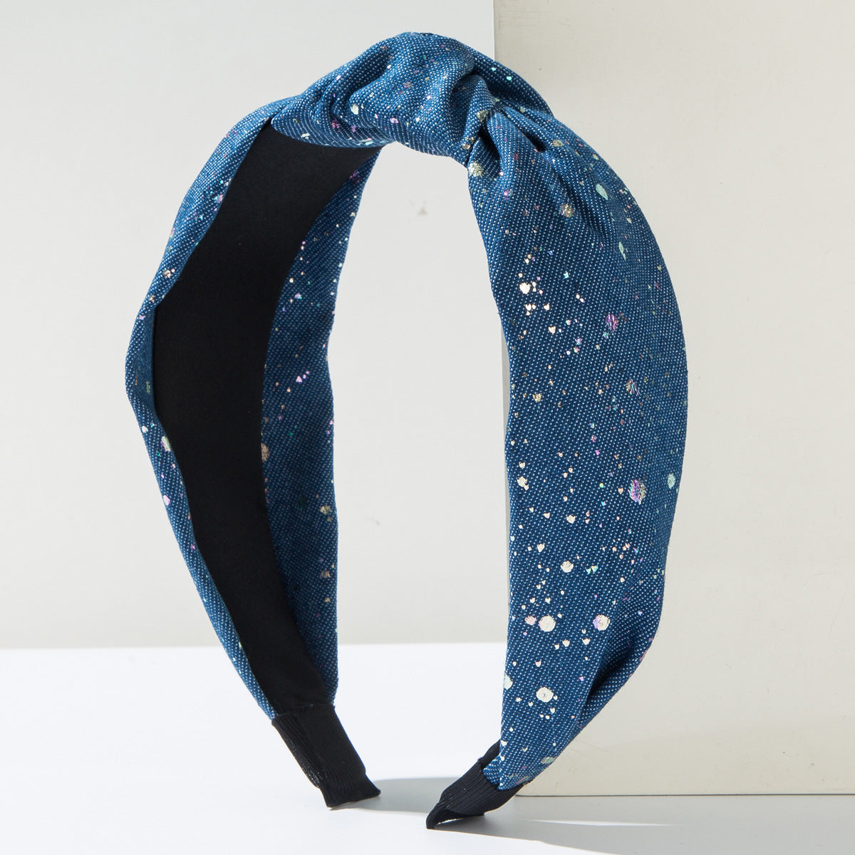 Wholesale Denim Fabric Creative Polka Dot Wide Edge Knotted Headband